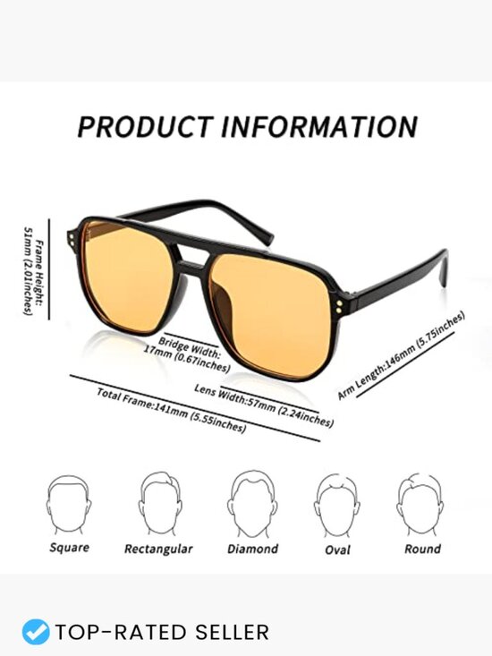 Retro Square Aviator Sunglasses Unisex Vintage Plastic Frame UV400 Protection main image 5